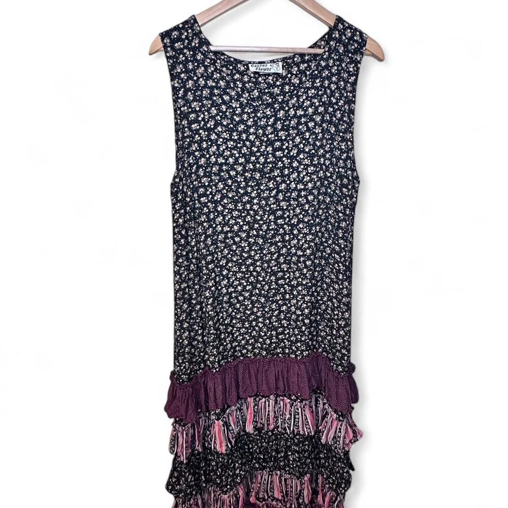 Black Floral Tiered Maxi Dess w/ Ruffle Tiered Hem